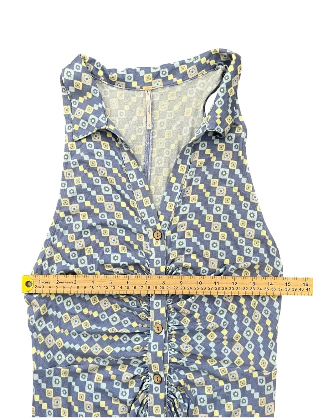 Free People Shayla Blue Geometric Halter Wide Leg Jumpsuit M NWOT - Picture 10 of 14